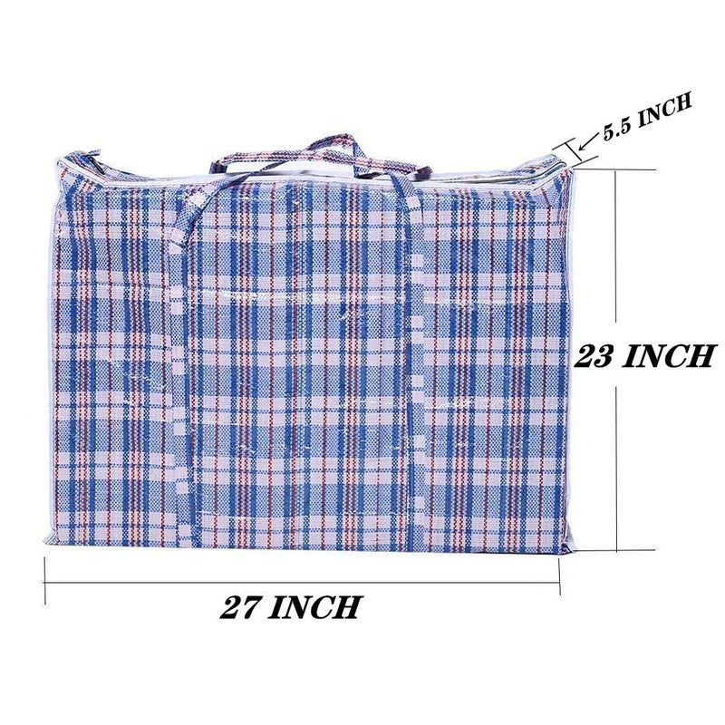 TSY TOOL Set of 6 Large & Jumbo Plastic Checkered Laundry Bags with Zipper and Handles for Travel, Laundry, Shopping, Storage, Moving,Size:(27"x23"x5.5") and (19"x19"x4") - Color may vary - Image 4